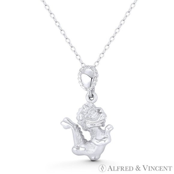 Baby Dragon Shenlong Chinese Feng Shui Good Luck Charm in .925 Sterling Silver - Picture 1 of 1